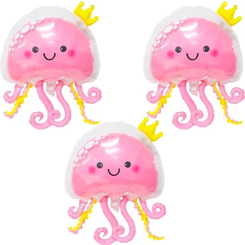YUNHENTONG Folienballon Qualle,3 PCS Qualle Helium Riesenballon,Meerestiere Luftballons,Ozean Tiere Luftballons,Meerestier-Ballons Für Unterwasser-Party Geburtstagsparty-Zubehör von YUNHENTONG