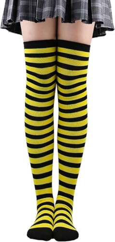 YUNHENTONG Gelb Schwarz Gestreifte Strumpfhose Kniestrümpfe Damen Karneval Ringelsocken Bienen Socken Kostüm Damen Ringelstrümpfe Bienenkostüm Damen von YUNHENTONG