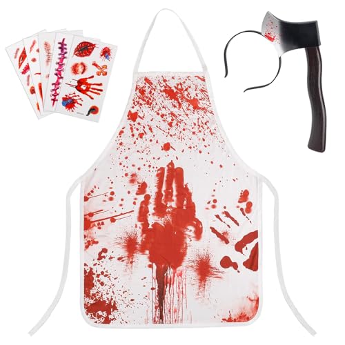 YUNHENTONG Metzger Kostüm Halloween, Blutige Schürze Halloween Temporäre Tattoos Halloween Haarreifen Schlächter Kostüm Zubehör für Horror Rollenspiel, Halloween Männerkostüm Party Requisiten (A) YUNHENTONG Metzger Kostüm Halloween, Blutige Schürze Halloween Temporäre Tattoos Halloween Haarreifen Schlächter Kostüm Zubehör für Horror Rollenspiel, Halloween Männerkostüm Party Requisiten (A) von YUNHENTONG