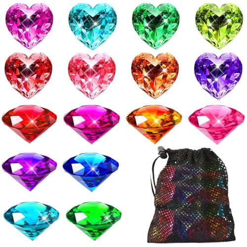 YUNHENTONG Tauchjuwelen für Kinder, 8 Stück 4cm Tauch Edelsteine Pool Spielzeug, Herzform Diamantform Tauchsteine Groß, Bunt Edelsteine Set für Pool Tauchen Spielzeug, Schnitzeljagd (Bunt-A) von YUNHENTONG