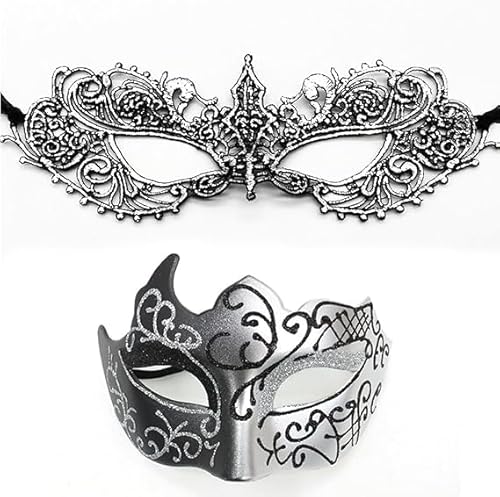 YUNHENTONG Venezianische Maske Herren Damen 2 Stück Maskenball Masquerade Mask Masken Kostüm Silber Spitzenmaske Maske Venezianisch Augenmaske Karneval Maske Fasching YUNHENTONG Venezianische Maske Herren Damen 2 Stück Maskenball Masquerade Mask Masken Kostüm Silber Spitzenmaske Maske Venezianisch Augenmaske Karneval Maske Fasching von YUNHENTONG