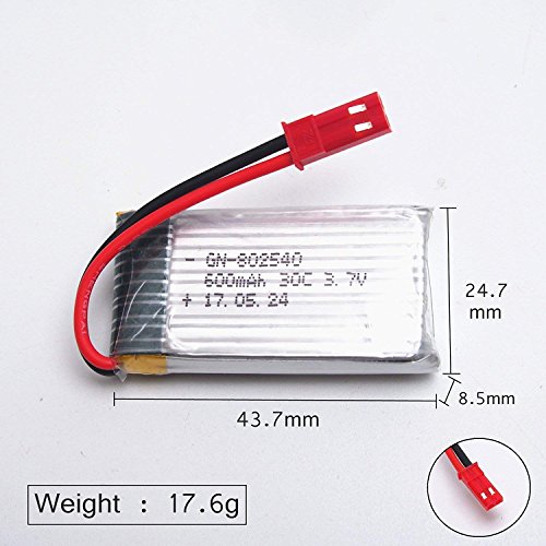 YUNIQUE GREEN-CLEAN-POWER - 3.7V 600mAh Li-po Akku für JXD 509G RC Quadcopter | JST-Anschluss, Hohe Kapazität | Kompatibel mit Radiofly Space Kondor Drohne | 44x25x8.5 mm - 17,6 gr YUNIQUE GREEN-CLEAN-POWER - 3.7V 600mAh Li-po Akku für JXD 509G RC Quadcopter | JST-Anschluss, Hohe Kapazität | Kompatibel mit Radiofly Space Kondor Drohne | 44x25x8.5 mm - 17,6 gr von YUNIQUE GREEN-CLEAN-POWER