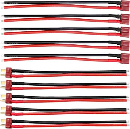 YUNIQUE GREEN-CLEAN-POWER Deans T-Plug Stecker und Buchse, mit Silikonkabel, 14 AWG, 165 mm, 5 Paar, Hochstromstecker für Lipo Batterien, Drohnen, Autos und RC Helikopter von YUNIQUE GREEN-CLEAN-POWER