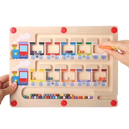 YUNJYI'S Magnetspiel Labyrinth Montessori Spielzeug Farben und Zahlen Lernen Sortierspiel Ab 3 Jahre Sortierspiel Magnete Kinder Holz Feinmotorikspielzeug Lernspielzeug Geschenk für Mädchen und Jungen von YUNJYI'S
