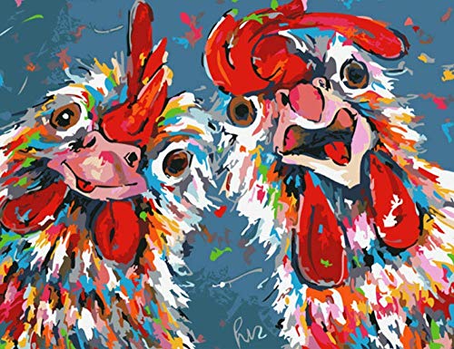 YUNLINZI Malen nach Zahlen, Wandkunst, Leinwand, abstraktes Tierbild, Heimdekoration, verrückte Chickens, für Kinder und Erwachsene, Anfänger, 40 x 50 cm - QZ1766 YUNLINZI Malen nach Zahlen, Wandkunst, Leinwand, abstraktes Tierbild, Heimdekoration, verrückte Chickens, für Kinder und Erwachsene, Anfänger, 40 x 50 cm - QZ1766 von YUNLINZI