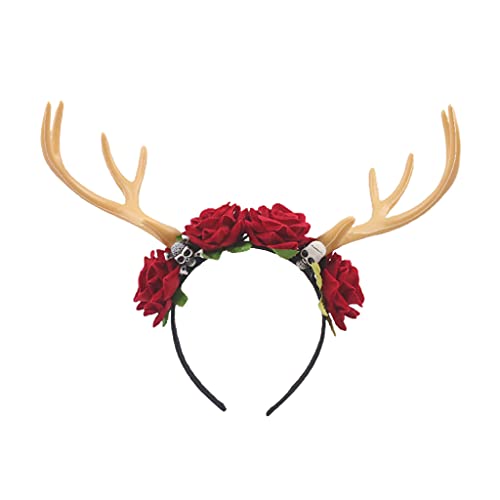 YUNNIAN Kopfbedeckung mit Blumen-Geweih und Totenkopf, rutschfest, Gothic-Stil, für Halloween YUNNIAN Kopfbedeckung mit Blumen-Geweih und Totenkopf, rutschfest, Gothic-Stil, für Halloween von YUNNIAN