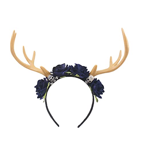 YUNNIAN Kopfbedeckung mit Blumen-Geweih und Totenkopf, rutschfest, Gothic-Stil, für Halloween YUNNIAN Kopfbedeckung mit Blumen-Geweih und Totenkopf, rutschfest, Gothic-Stil, für Halloween von YUNNIAN