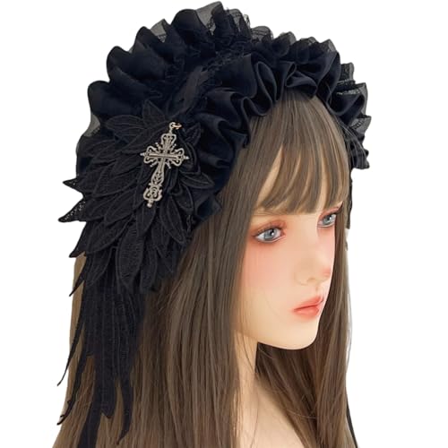 YUNNIAN Vielseitiger Spitzen-Kopfschmuck mit gotischen Kreuzen, stilvoller Haarschmuck für Cosplay und alternatives modisches Gothic-Haar-Accessoire YUNNIAN Vielseitiger Spitzen-Kopfschmuck mit gotischen Kreuzen, stilvoller Haarschmuck für Cosplay und alternatives modisches Gothic-Haar-Accessoire von YUNNIAN