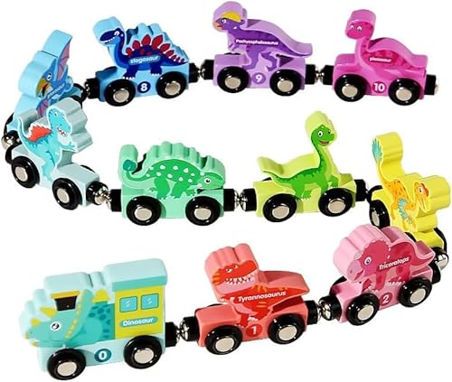 Dinosaurier-Holzeisenbahn-Set, magnetisch, Dinosaurier-Lernspielzeug, 11-teiliges Holz-Dinosaurierzug-Set, Kleinkind-Spielzeug, 1. Geburtstag, Geschenke für Jungen und Mädchen, Zahlen-Magnetzug Dinosaurier-Holzeisenbahn-Set, magnetisch, Dinosaurier-Lernspielzeug, 11-teiliges Holz-Dinosaurierzug-Set, Kleinkind-Spielzeug, 1. Geburtstag, Geschenke für Jungen und Mädchen, Zahlen-Magnetzug von YUPDFGB