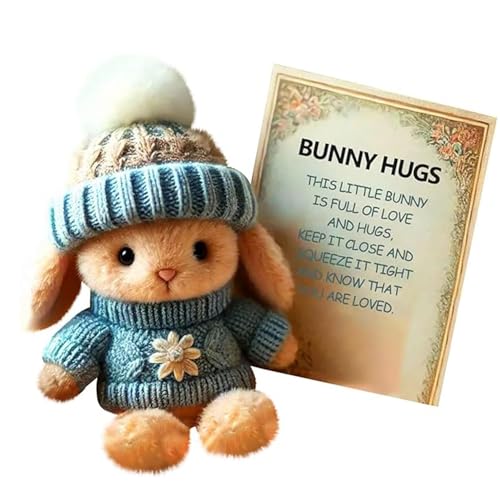 YURNB Mini Bunny Hug Cute Easter Gift, Cute Emotional Support Positive Crochet Bunny, Handmade Plush Pocket Hug Rabbit doll, Unique Gift for Family Friend Loved Ones (blau) von YURNB