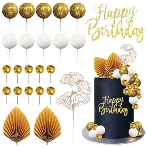24 Stück Kuchendekoration Kugeln Happy Birthday Topper Gold Palmblatt Fächer Cake Decoration Ginkgoblatt Geburtstagstorte Deko für Party, Geburtstag, DIY 24 Stück Kuchendekoration Kugeln Happy Birthday Topper Gold Palmblatt Fächer Cake Decoration Ginkgoblatt Geburtstagstorte Deko für Party, Geburtstag, DIY von YUSHWENPTY
