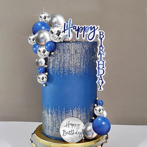 Disco Party Tortendeko 21 Stück Discokugel Deko Kuchen, Cake Topper Kugeln Blau Silber Happy Birthday Deko Torte für Geburtstag, Themenparty, Jubiläum von YUSHWENPTY