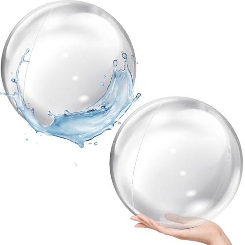 YUSHWENPTY Strandball Aufblasbar Groß, 2 Stück PVC Pool Water Ball 16 Zoll Wasserspielzeug Ball Schwimmbad Spielzeug Wasserball Transparenter Große Strandbälle für Swimmingpool, Party, Beach von YUSHWENPTY