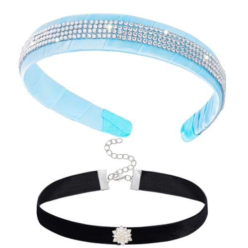 YUSHWENPTY Halloween Accessoires Damen, 2 Stück Halloween Kostüm Zubehör, Haarreif Breit Blau Und Schwarzes Halsband Damen für Kinder Erwachsene, Cosplay, Masquerade, Party (A) von YUSHWENPTY