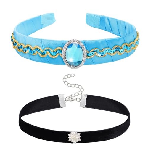 YUSHWENPTY Halloween Accessoires Damen, 2 Stück Halloween Kostüm Zubehör, Haarreif Breit Blau Und Schwarzes Halsband Damen für Kinder Erwachsene, Cosplay, Masquerade, Party (B) von YUSHWENPTY