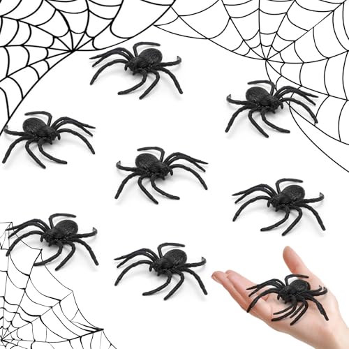 YUSHWENPTY Spinnen Deko Halloween, Spinnen Tischdeko Set, Spinnenfiguren Dekoration, 3D Schwarze Spinnen Streudeko für Halloween, Partyzubehör, Streiche (8 Stück) von YUSHWENPTY