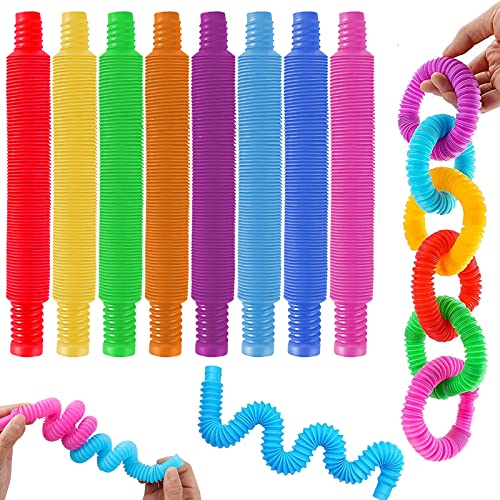 8 Stück Mini Pop Röhren Sensorik Spielzeug YUTOU Pop Tubes Sensorisches Spielzeug Bunt Stretchrohr-Sensorik Spielzeug Fidget Toys Set für Kinder Stress und Angst Linderung (8 Farben) von YUTOU