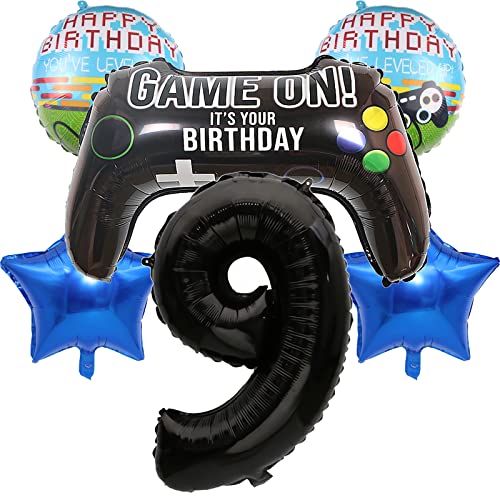 Große Gamer Luftballon Set YUTOU 32" Zahl 9 Zahlen-Ballon Schwarz, 9. Geburtstag Deko für Junge, Birthday Gamepad Folienluftballon, Gamer Ballons für Kinder Videospiel Thema Party Zubehör (Num-9) von YUTOU