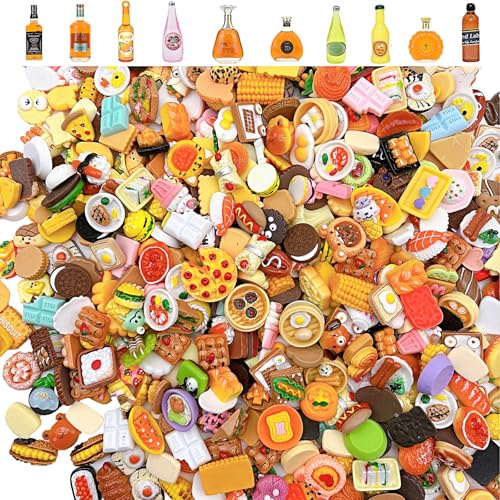 YUTOU 50 Stück Miniatur Essen und Trinken Miniatur Lebensmittel Puppenhaus Zubehör DIY Lebensmittelspiel Küchenspielzeug Set Mini Harz Essen Deko für Geburtstagsgeschenk (Randomisierter Stil) von YUTOU