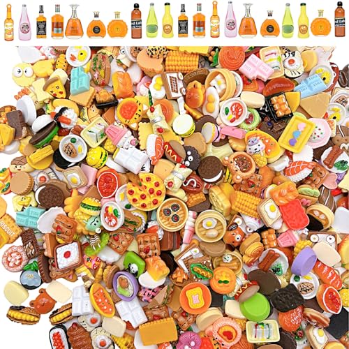 YUTOU 80 Stück Miniatur Essen und Trinken Miniatur Lebensmittel Puppenhaus Zubehör DIY Lebensmittelspiel Küchenspielzeug Set Mini Harz Essen Deko für Geburtstagsgeschenk (Randomisierter Stil) von YUTOU