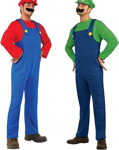 YUUGYD Super Brothers Cosplay Kostüme für Erwachsene Kinder, Halloween Carnival Cosplay Kostüm, Cosplay Kostüm mit Hut und Schnurrbart für Herren Damen Jungen Mädchen, Herren Rot, M YUUGYD Super Brothers Cosplay Kostüme für Erwachsene Kinder, Halloween Carnival Cosplay Kostüm, Cosplay Kostüm mit Hut und Schnurrbart für Herren Damen Jungen Mädchen, Herren Rot, M von YUUGYD