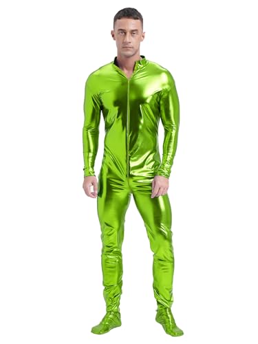 YUUMIN Metallic Overall Herren Jumpsuit Langarm Body Glänzend Trikot Ganzkörperanzug Zentai Kostüm Party Clubwear Gras-Grün 3XL von YUUMIN