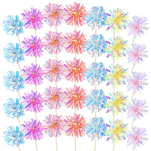 YUXIANLB 35-Teiliges Happy Birthday Kuchen Dekor Cupcake Dekor Aus Folie Mit Feuerwerk Glitzernde Lametta Kuchen Dekor Cocktail Lebensmittel Zahnstocher für Geburtstag Hochzeit Babyparty Abschluss von YUXIANLB