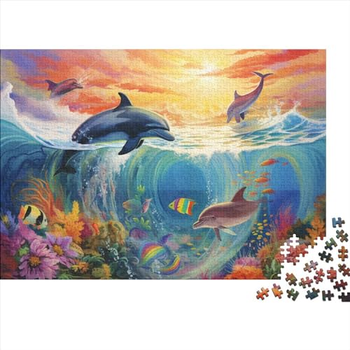 Dolphins Puzzle 1000 Teile Cartoon Classic Puzzle DIY Kit Holzspielzeug Unique Gift Home Decor 1000pcs (75x50cm) von YUXINYUE