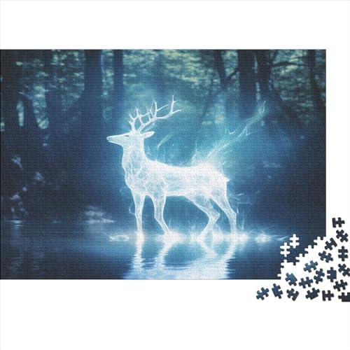 Fairy Deer Puzzle 1000 Teile Holzpuzzle DIY Schnittmuster Heiliges Intelligenzspiel Kunst Dekoration Modernes Spiel Einzigartiges Geschenk 1000 Stück (75 x 50 cm) von YUXINYUE