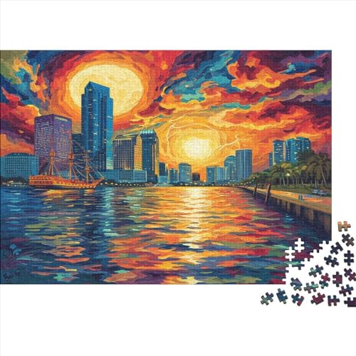 Puzzle 300 Teile Erwachsene Beach City Sunset Puzzles Für Erwachsene Lernspiel Herausforderungsspielzeug 300-teilige Puzzles Für Erwachsene Kinder 300pcs (40x28cm) von YUXINYUE