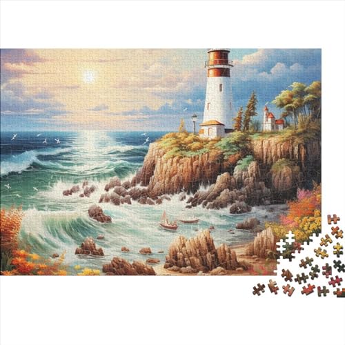 Puzzle 300 Teile Erwachsene Coastal Lighthouses Puzzles Für Erwachsene Lernspiel Herausforderungsspielzeug 300-teilige Cartoon Puzzles Für Erwachsene Kinder 300pcs (40x28cm) von YUXINYUE