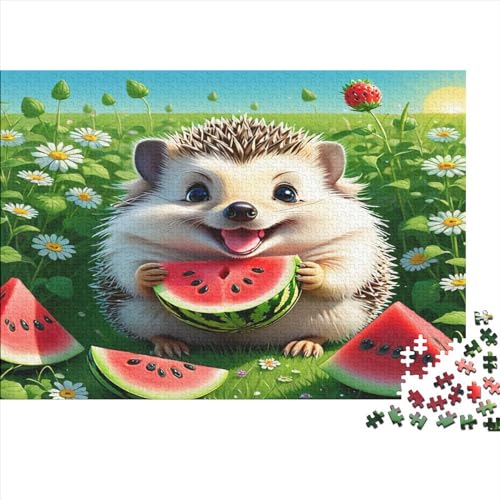 Puzzle 500 Teile, Erwachsenenpuzzle Hedgehog Eating Watermelon, Cartoon Farbenfrohes Puzzle Für Erwachsene Und Kinder Ab 12 Jahren - 500pcs (52x38cm) von YUXINYUE