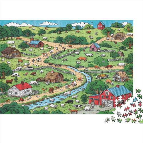 Ranch View Puzzle 300 Teile Cartoon Classic Puzzle DIY Kit Holzspielzeug Unique Gift Home Decor 300pcs (40x28cm) von YUXINYUE