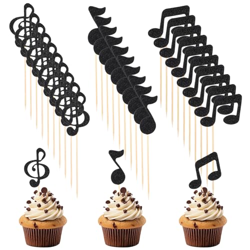 YUXMU 30 Stück Musiknoten Kuchenaufsätze, Schwarzer Glitzer, Musiksymbol, Cupcake Picker, Musikthema Party Dekorationen mit Holzzahnstochern für Geburtstags, Hochzeits und Party Dekorationen YUXMU 30 Stück Musiknoten Kuchenaufsätze, Schwarzer Glitzer, Musiksymbol, Cupcake Picker, Musikthema Party Dekorationen mit Holzzahnstochern für Geburtstags, Hochzeits und Party Dekorationen von YUXMU