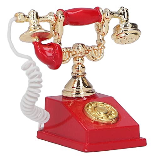 YUYTE 1:12 Puppenhaus Mini -Telefonmodell Retro Europäische Vintage Telefonsimulationslegierung Dekoration für Dollhouse Home Miniature Dekor (Rot) von YUYTE