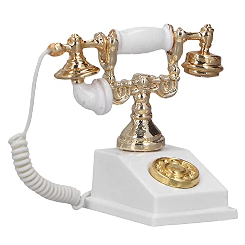 YUYTE 1:12 Puppenhaus Mini -Telefonmodell Retro Europäische Vintage Telefonsimulationslegierung Dekoration für Dollhouse Home Miniature Dekor (White) von YUYTE