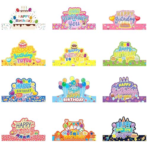 12 Stück Partyhüte Geburtstag Set, Bunt Süß Papier Hüte Geburtstag, Lustige Geburtstagsfeier Geburtstagshüte Dekoration Für Kinder Und Erwachsene Für Geburtstage Partys Celebration Dekorative Hüte von YUYWWAN