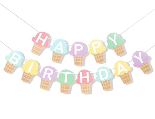 Eiscreme-Banner zum Geburtstag, Buntes Geburtstagsbanner mit Eiscreme, Süßes Sommer-Geburtstagsparty-Banner, Hängende Eiscreme-Dekoration für Kinder Babyparty Sommerparty Tropenparty von YUYWWAN
