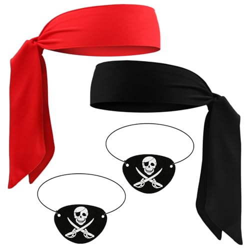 Piraten Accessoires Set Erwachsene Kinder, 2 Pirat Augenklappe 2 Piraten Kopftuch, Piratenkostüm Zubehör für Männer Frauen Karneval Halloween Piraten Kapitän Rollenspiel Accessoires (Rot+Schwarz) Piraten Accessoires Set Erwachsene Kinder, 2 Pirat Augenklappe 2 Piraten Kopftuch, Piratenkostüm Zubehör für Männer Frauen Karneval Halloween Piraten Kapitän Rollenspiel Accessoires (Rot+Schwarz) von YUYWWAN