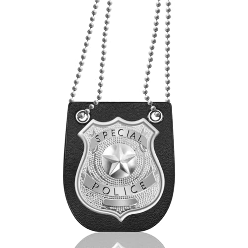 Polizeimarke Kette, Police Badge mit Ketten, Polizei Kostüm Zubehör Polizei Marke mit Kette, Police Costume Accessoires Kinder Erwachsenen für Halloween, Karneval, Rollenspiel, Mottopartys (Silber) Polizeimarke Kette, Police Badge mit Ketten, Polizei Kostüm Zubehör Polizei Marke mit Kette, Police Costume Accessoires Kinder Erwachsenen für Halloween, Karneval, Rollenspiel, Mottopartys (Silber) von YUYWWAN