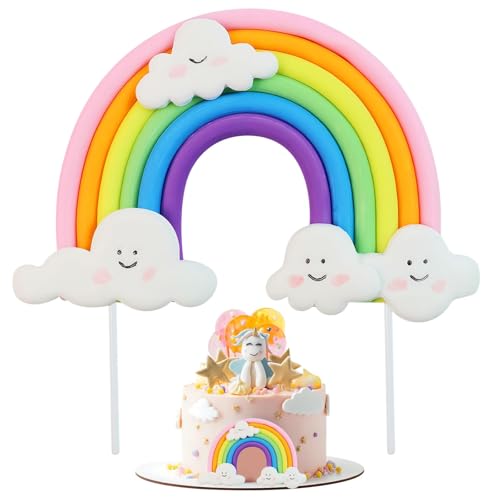Regenbogen Tortendeko Geburtstag, Weicher Keramik Kuchen Topper, Personalisierte Tortenverzierung für Kindergeburtstag, Bunte Tortendekoration für Kinder Mädchen Jungen Geburtstag Rainbow Deko von YUYWWAN