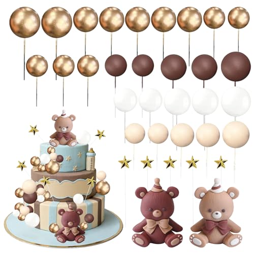 Tortendeko Bär, 34 Stück Mini Bär Cake Topper Geburtstag, Braun Kuchen Topper Tortendeko Kugeln Niedlich Kuchen Deko Bär für Jungen Mädchen Kinderpartys, Partyzubehör, Hochzeiten von YUYWWAN