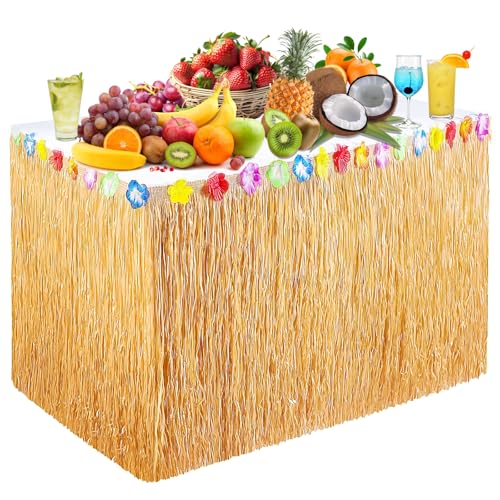 YUYWWAN Hawaii Party Tischröcke, Blume Gras Tischrock 270 x 75cm Party Dekoration, Sommertischrock Partytischrock für Sommer Beach Garden Poolparty Luau Party Outdoor Strandparty (Gelb) von YUYWWAN