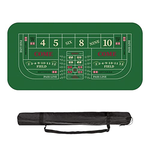 YUZPKRSI Profi Pokermatte 180 x 90cm, Texas Hold'em Pokerteppiche, Deluxe Poker Tischunterlage, Pokertischauflage Craps Matte, inkl Tragetasche für echtes Casino-Feeling (Grün Craps-180x90cm) von YUZPKRSI