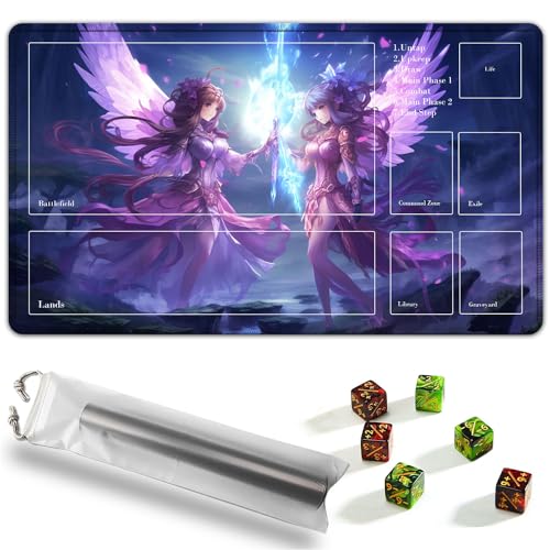 YVBHCGGGF for MTG Playmat, Game Mat 61.0 cmx 35.6 cm for MTG DTCG Trading Card Inked Game Playmats Mousepad Desk Mats Smooth Rubber Surface Battle with 6 Dice (Zones) - Anime Girl von YVBHCGGGF