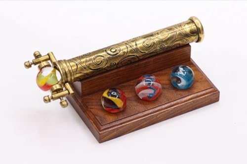 YVCrafts Großes Messing-Kaleidoskop mit vier austauschbaren Glasmarmoren, massives Messingoberfläche, Kaleidoskop mit Hartholz-Präsentationsständer von YVCrafts