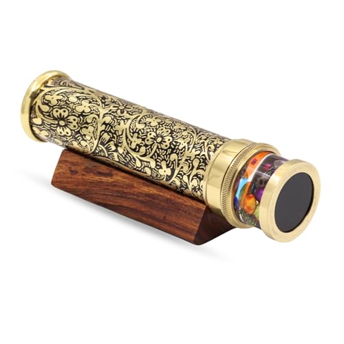 YVCrafts Handgefertigtes Öl-Kaleidoskop aus Messing, Blumengärten, säuregeätztes Vintage-Fass, ölgefüllte Zelle, 3-Spiegel-System, Holzsockel, einzigartiges Geschenk, Sammlerstück, personalisierte von YVCrafts