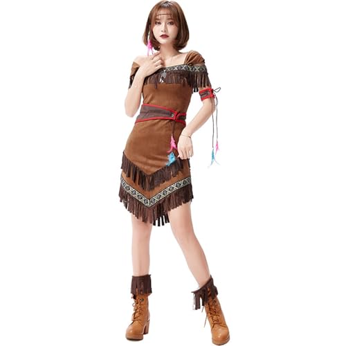 Damen Mittelalter Kleid mit Trompetenärmel Indisches traditionelles Cosplay-Kostüm mit Fransenkleid für Halloween, Osterparty, Auftritt und Comic-Con Belle-Kostüm Für Frauen Cosplay ( Coffee, XL) Damen Mittelalter Kleid mit Trompetenärmel Indisches traditionelles Cosplay-Kostüm mit Fransenkleid für Halloween, Osterparty, Auftritt und Comic-Con Belle-Kostüm Für Frauen Cosplay ( Coffee, XL) von YWBleked