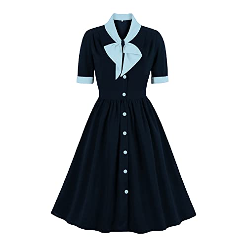 Halloween Kostü M Damenkleid im französischen Stil, mit Schleife, Detail, schlankmachendes Farbblock Design, elegantes kleines Schwarzes Yumeko Jabami Cosplay Kostüm Kompletter Satz ( Blue, L) von YWBleked