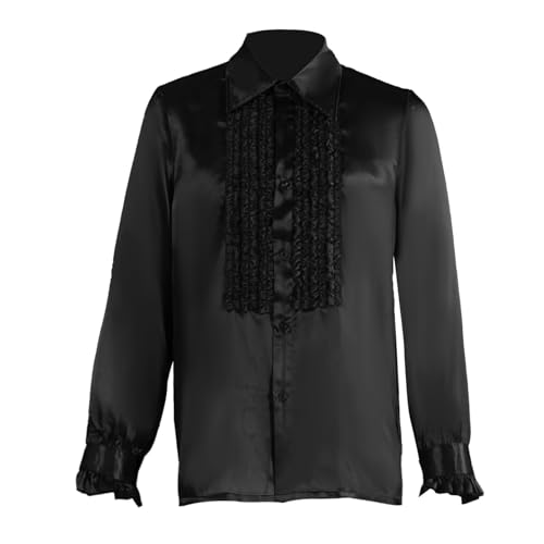 Halloween Kostüm Karneval Cosplay Elegantes Cosplay Shirt, Halloween Kostüm, langärmelig, Spitzenbluse, Kleid, Party Outfit Schurken Set (Black, M) von YWBleked